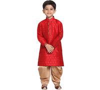 JBN Creation Ensemble pantalon Kurta et Dhoti en soie mélangée marron et or rose pour garçon - Parfait pour les célébrations de festival Onam, les événements culturels et les tenues du sud de l'Inde