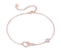 Jbniuay Cadeaux pour femme - Bracelet de cheville femme or rose - Bracelet de cheville pour femme 925 argent cœur infini zircon cheville longueur réglable 23 + 5, S925