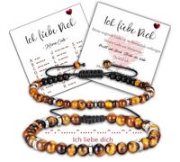 Jbniuay Lot de 2 bracelets pour couple - Code Morse - Avec aimant en forme de cœur - Cadeaux pour elle ou pour elle - Je t'aime dans le bracelet Morse code, Œil de tigre et acier inoxydable