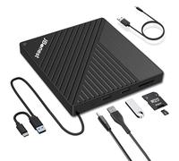 JBonest Lecteur CD DVD externe USB 3.0 Type-C externe avec lecteur de carte SD/TF graveur DVD RW portable, transfert de données rapide pour ordinateur portable, bureau, MacBook, Win11/10/8/7/XP,