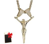 JBPPIOOUA Collier pendentif Jésus-Christ pour homme et femme, breloque croix 3D avec chaîne en acier inoxydable de 61 cm (24 pouces), croix de Jésus avec chaîne