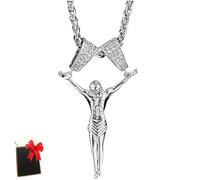 JBPPIOOUA Collier pendentif Jésus-Christ pour homme et femme, breloque croix 3D avec chaîne en acier inoxydable de 61 cm (24 pouces), croix de Jésus avec chaîne