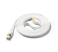 JBSTK Câble plat CAT8 de 5 m - Blanc - Câble patch RJ45 - Câble Ethernet S/FTP - Câble réseau Gigabit LAN 40 Gbps compatible avec PC Mac TV Router Modem Switch