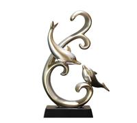 JBTBIHIG Décoration de Bureau Statue de Dauphin élégante en résine, décoration Maison Moderne, Or 26x22.5cm Accessoires de Bureau Uniques(Silver,19 * 29cm)