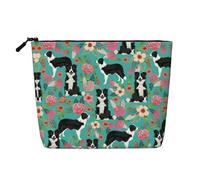 JBYJBX Border Collie Trousse de maquillage imperméable à imprimé floral Pochette fourre-tout à fermeture éclair pour femme Noir Taille unique, Noir, One Size