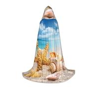 JBYJBX Cape à capuche avec imprimé étoile de mer, coquillages, océan, plage, Halloween, 130/150/170 cm, costume de sorcière, carnaval, cosplay, fête à thème