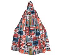 JBYJBX Cape à capuche pour adulte avec imprimé symboles de l'Angleterre pour carnaval, cosplay, fête vampire, fournitures de décoration