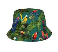 JBYJBX Chapeau bob noir et blanc avec imprimé pattes - Chapeau de soleil avec motif fantaisie - Pour voyage d'été, plage, pêche, Plantes tropicales et perroquets, taille unique