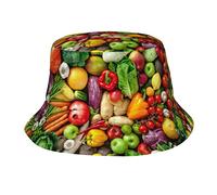 JBYJBX Chapeau bob unisexe imprimé fruits et légumes frais casquette de pêcheur d'été voyage protection solaire activités de plein air noir, noir, taille unique