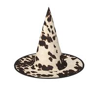 JBYJBX Chapeau de sorcière imprimé en peau de vache marron - Costumes - Chapeau de sorcière pour fête et cosplay - Décorations de fête de sorcière