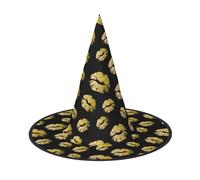 JBYJBX Chapeau de sorcière imprimé lèvres dorées pour Halloween, fête et cosplay, décorations de fête de sorcière