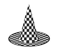 JBYJBX Chapeau de sorcière noir et blanc à carreaux pour Halloween pour fête et cosplay, décorations de fête de sorcière
