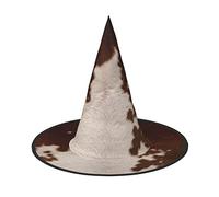 JBYJBX Chapeau de sorcière rouge marron imprimé peau de vache pour Halloween Chapeau de sorcière pour fête et cosplay, décorations de fête de sorcière