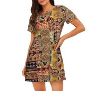 JBYJBX Chemise de nuit africaine en textile imprimé patchwork pour femmes, chemise de nuit respirante à manches courtes, robe de pyjama longueur genou, Noir/blanc, 3XL