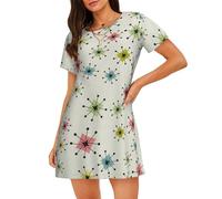 JBYJBX Chemise de nuit Atomic à motif d'étoiles pour femmes, chemise de nuit respirante à manches courtes, robe de pyjama longueur genou, Noir, XL