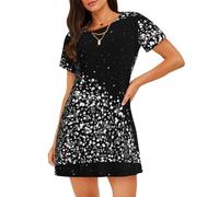 JBYJBX Chemise de nuit noire et blanche à paillettes pour femmes, chemise de nuit respirante à manches courtes, robe de pyjama longueur genou, Noir/blanc, XXL