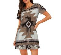 JBYJBX Chemise de nuit pour femme imprimée amérindienne - Robe de pyjama à manches courtes et respirante - Longueur genou, Noir, 3XL