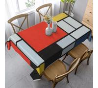 JBYJBX Composition en rouge, jaune, bleu et noir, nappe rectangulaire pour salle à manger, fête, utilisation en intérieur et en extérieur, nappe décorative