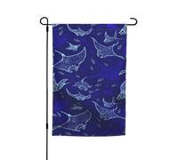 Jbyjbx Drapeau de jardin avec raie manta et poisson - Superbe drapeau d'extérieur - Décoration de cour - Résistant à la décoloration