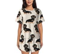 JBYJBX Ensemble de pyjama imprimé teckel pour femmes, chemise à manches courtes, pyjama doux et soyeux, tailles S à 4XL, Noir/blanc, M