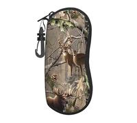 JBYJBX Étui à lunettes de soleil léger avec fermeture éclair - Motif cerf, ours et élan, chasse, noir, taille unique