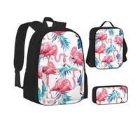 JBYJBX Flamingo Bird Green Plant Leaf Print Bookbag Lunch Bag Pencil Case 3 en 1 Sac à dos Sac à dos Sac à dos Noir Taille unique, Noir , Taille unique