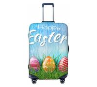 JBYJBX Housse de protection pour valise, motif œuf de Pâques, lapin, herbe en bois, lavable, élastique, tendance, Noir/blanc, Small