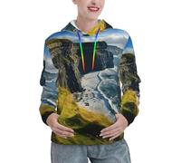 JBYJBX Ireland Outdoors County Clare The Cliffs Print Sweat à capuche pour femme pour l'automne et l'hiver Pull décontracté Randonnée Voyage Activités de plein air, Noir , M