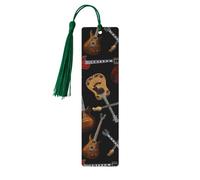 Jbyjbx Lot de marque-pages en bois imprimé guitares - Impression complète double face avec pompons colorés pour fête d'anniversaire