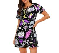 JBYJBX Magic Witchcraft Chemise de nuit respirante à manches courtes pour femme Motif dessin bohème, Noir/blanc, XL