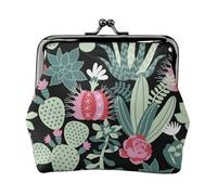 Jbyjbx Porte-monnaie compact imprimé cactus mignon petit portefeuille à fermeture éclair avec serrure à baiser pour un usage quotidien et cadeaux