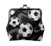Jbyjbx Porte-monnaie compact imprimé football noir mignon petit portefeuille à fermeture éclair avec serrure à baiser pour un usage quotidien et cadeaux