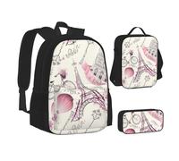 JBYJBX Sac à dos 3 en 1 avec imprimé floral et tour de Paris, noir, taille unique, Noir , Taille unique