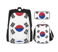 JBYJBX Sac à dos d'école, bretelles réglables, sac à déjeuner, trousse 3 en 1, motif drapeau de la République de Corée, noir, One Size