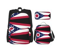 JBYJBX Sac à dos d'école, bretelles réglables, sac à déjeuner, trousse à crayons 3 en 1 avec imprimé drapeau de l'État de l'Ohio, noir, One Size