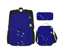 JBYJBX Sac à dos d'école, bretelles réglables, sac à déjeuner, trousse à crayons 3 en 1 avec imprimé drapeau de l'État de l'Alaska, noir, One Size