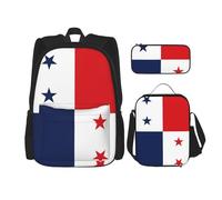 JBYJBX Sac à dos d'école, bretelles réglables, sac à déjeuner, trousse à crayons 3 en 1, motif drapeau du Panama, noir, One Size