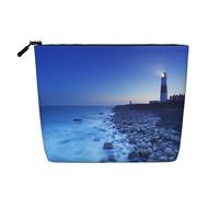 JBYJBX Sac cosmétique imprimé phare de bord de mer trousse de toilette de voyage étanche sac à fermeture éclair pour femme trousse de maquillage, noir, taille unique, noir, taille unique, noir, One