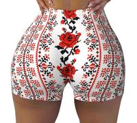 JBYJBX Short d'entraînement pour femme avec broderie ukrainienne - Imprimé rose - Short de sport élastique - Sans couture - Taille haute, noir, X-Large