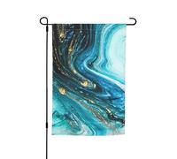 Jbyjbx Superbe drapeau de jardin en marbre bleu et or avec impression de pierre, drapeau extérieur, décoration de cour, porches, jardins, résistant à la décoloration
