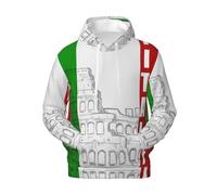 JBYJBX Sweat à capuche pour homme Motif drapeau italien Colisée romain Hiver Automne Printemps Pour la gym, le travail, l'extérieur, les voyages, Blanc, XXL