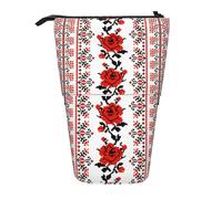 JBYJBX Terrazzo Marbre Pastel Impression Trousse à crayons Multifonctionnelle Télescopique Trousse Organisateur, Sac de rangement pour fournitures de bureau, Rose style broderie ukrainienne, One Size