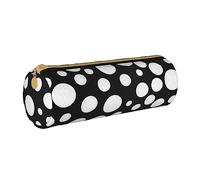 JBYJBX Trousse à crayons en cuir avec imprimé à pois noirs et blancs - Trousse fine et mignonne pour adultes, hommes et femmes, blanc, Taille unique
