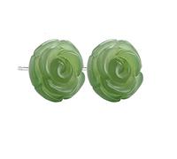 JC & CH Boucles d'oreilles à tige en forme de rose en jade naturel S925 - En argent sterling S925 - Pour femmes et adolescentes - 10 mm - Vert