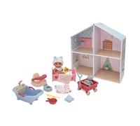 JC Toys Lil' Cutesies Maisonnette de jeu en vinyle pour bébé 14 cm avec maison de poupée à deux étages, meubles et accessoires, 16 pièces
