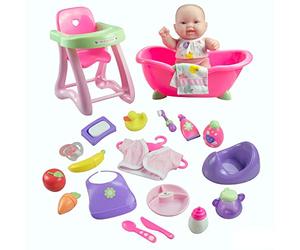 JC TOYS Lots to Love Babies Coffret Cadeau de Luxe en Vinyle Lavable 25,4 cm pour Chambre d'enfant 25 pièces + Baignoire + kit d'alimentation Mobile et imperméable à l'eau à partir de 2 Ans