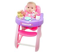 JC TOYS Poupée Lots to Love Babies de 36 cm en Vinyle Doux, avec Chaise Haute et 7 Accessoires pour Manger, idéale pour Jouer, Rose et Violet, conçue par Berenguer, +2 Ans
