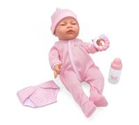 JC Toys Poupée nouveau-né réaliste de 38,1 cm - Fabriquée en Espagne, corps en vinyle souple avec accessoires, habillé de rose