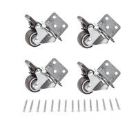 JCAKES Lot de 4 roulettes pivotantes pour meubles, avec frein, roues en caoutchouc silencieuses, plaque de montage en L, convient pour meubles, supports de fleurs, crèches, étagères, outils de