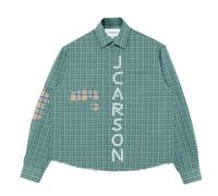 JCARSON Chemise à carreaux pour homme - Style vintage surdimensionné - Manches longues - Style décontracté, vert, Taille S